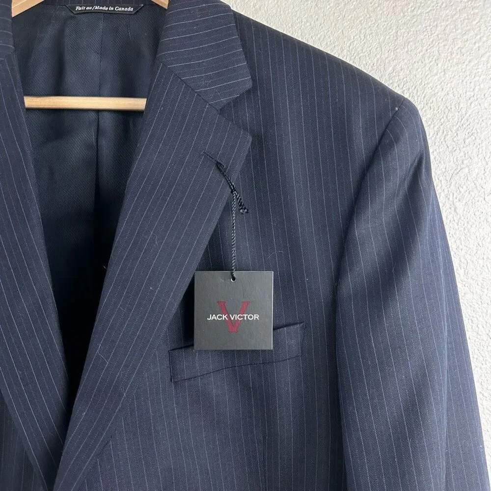 Jack Victor Men's 44L/38 Valentino CT Black Pinstripe Suit Set 100% Wool New‎